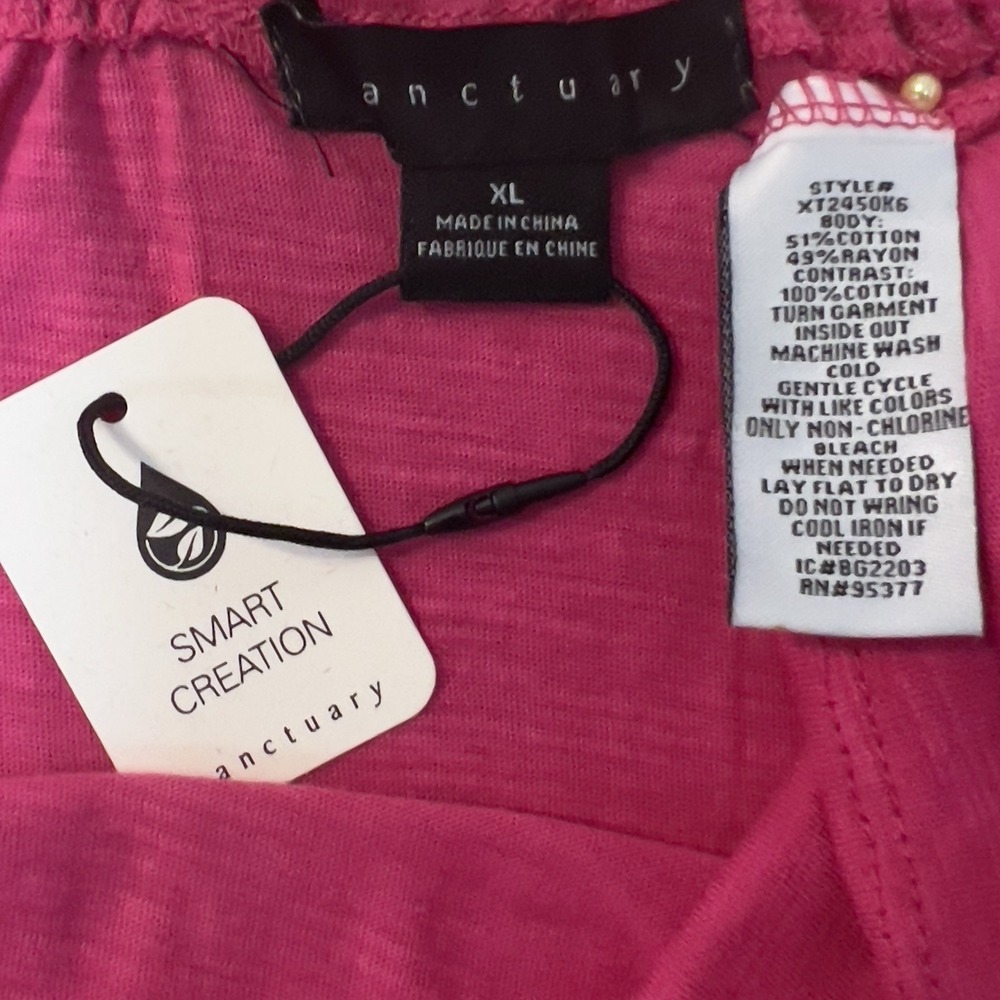 Sanctuary Eyelet 3/4 Puff Sleeve Top Size XL Fuchsia Tunic Style XT2450K6 Casual - Picture 7 of 9